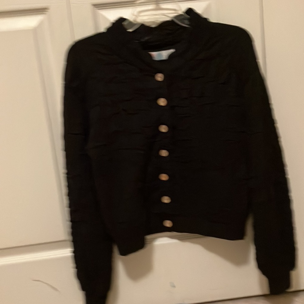 Free people cardigan NWOT black textured button front wooden buttons